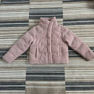 Abercrombie & Fitch Sherpa Mini Cropped Puffer Coat Long Sleeve Pink Size Large